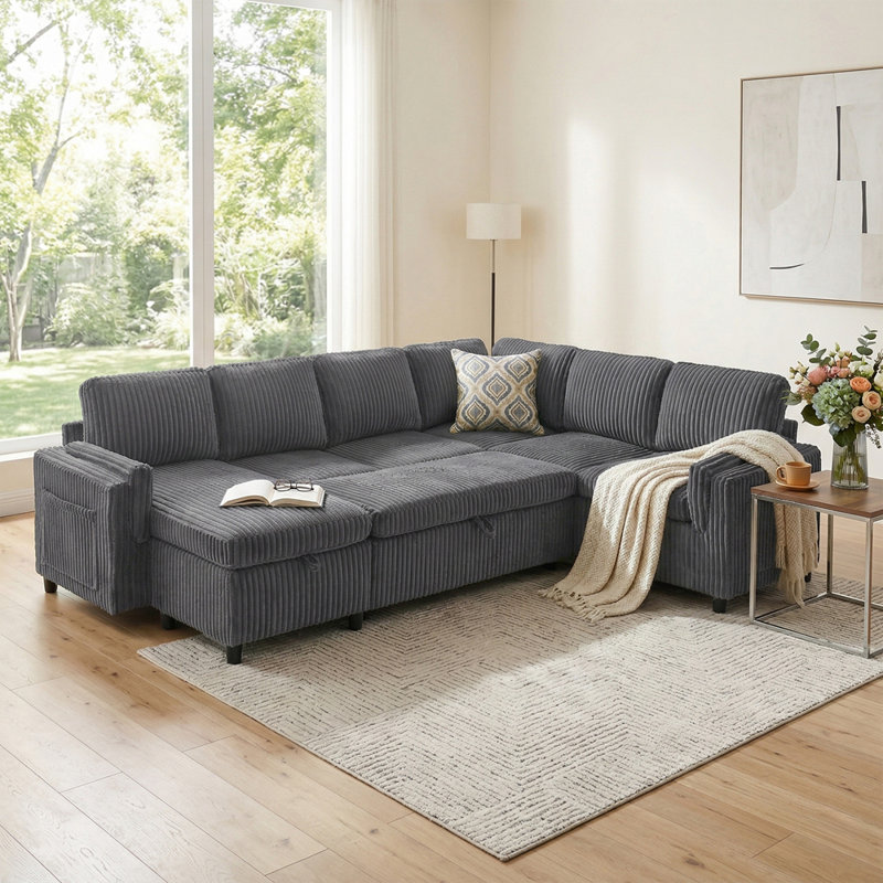 Canapé-lit convertible Canapé-lit modulaire de 111 po avec canapé USB, Gris