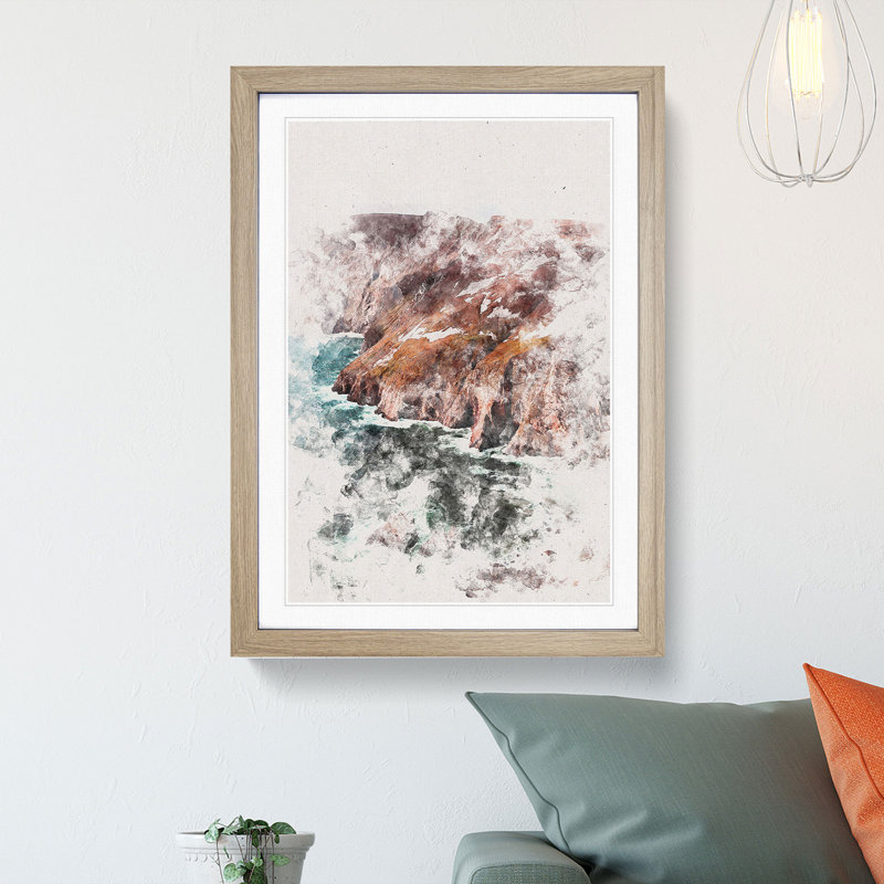Slieve League Mountain in Ireland - Picture Frame Graphic Art Print, 87cm H x 62cm W x 2cm D, Oak Framed