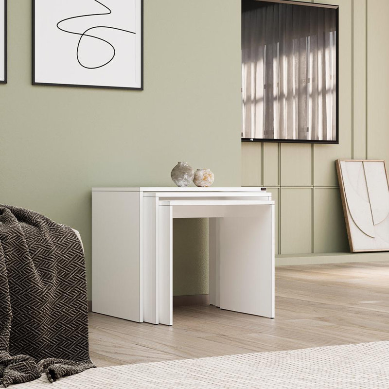 Florida Nest of 3 Tables - Space-Saving Side Tables - White or Oak Effect, White
