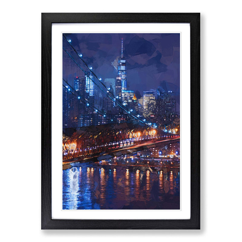 View of New York City in Abstract - Picture Frame Graphic Art Print, Black, 60cm H x 40cm W x 2cm D