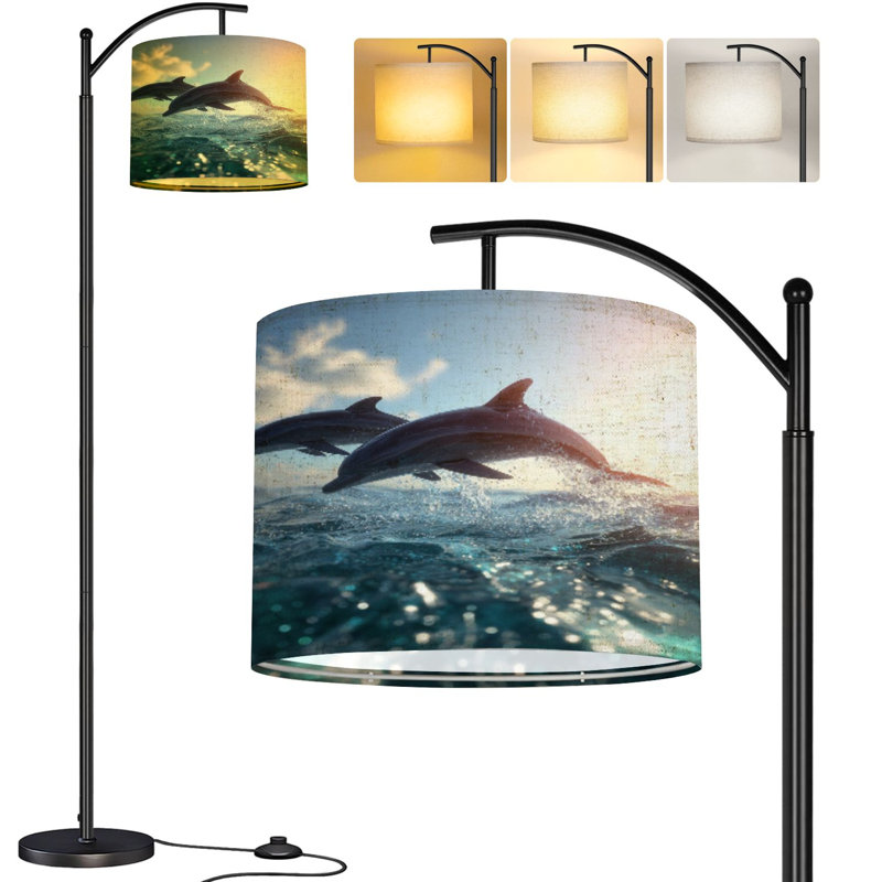  Lampe sur pied Arc paire de magnifiques dauphins sautant des vagues déferlantes Hawaii Pacific Ocean