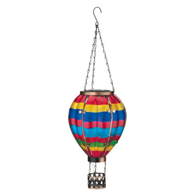 23.5" Hanging Solar Hot Air Balloon Lantern with Glass Panels and Metal Frame
