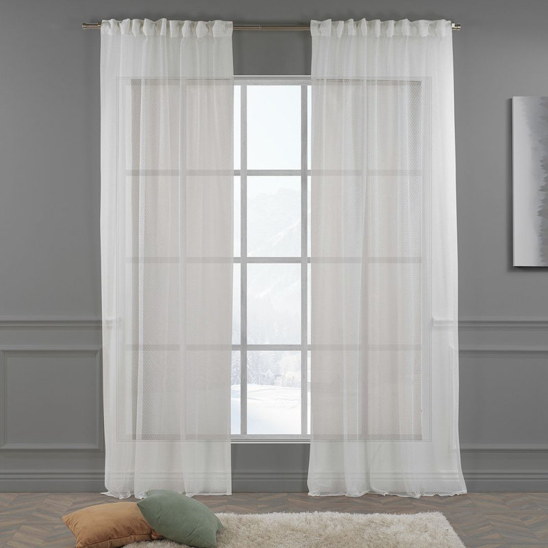 Extra Long Beige Lace Sheer Curtain Panels with Rod Pocket