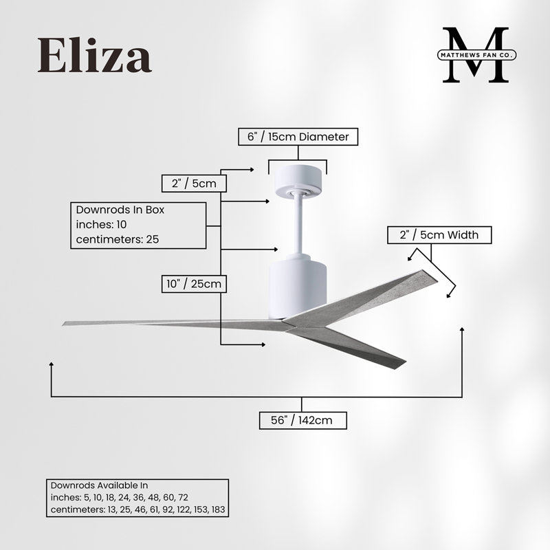 Eliza Outdoor Downrod Ceiling Fan, Gloss White, Barn Wood Tone
