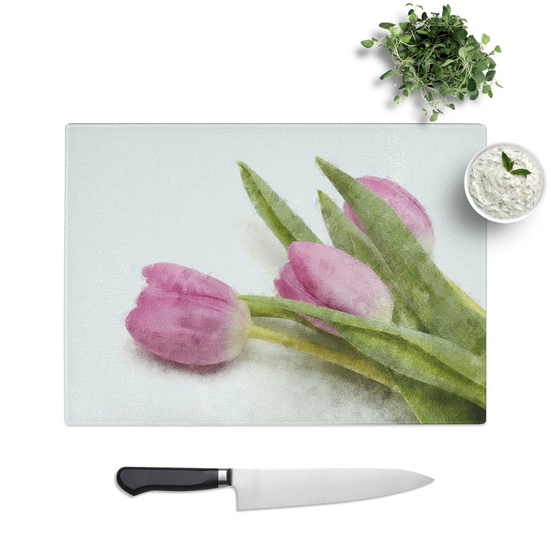 Tempered Glass Lilac Tulip Flowers Chopping Board, 20 cm x 28.5 cm