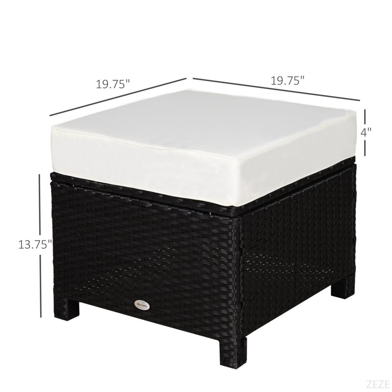 Repose-pieds d'extérieur multifonctionnel en rotin, sièges supplémentaires, table d'appoint avec coussin moelleux