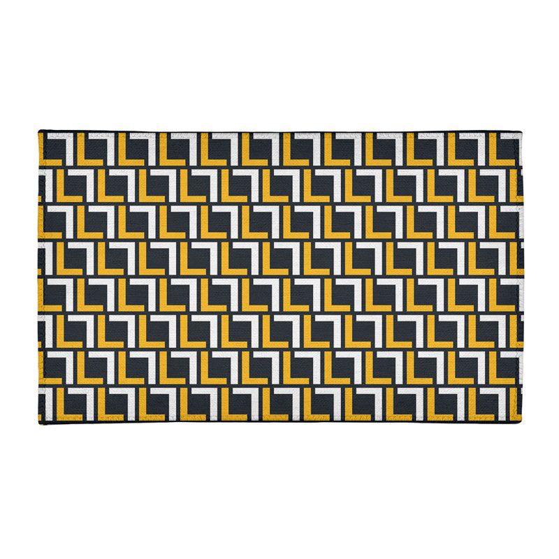 Tapis géométrique noir / jaune / blanc, Rectangle 2 pi x 3 pi