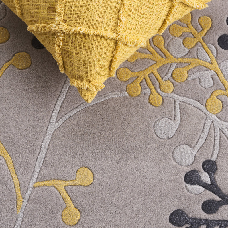 Tapis gris en laine touffeté à la main Avayah, Rond 6 pi