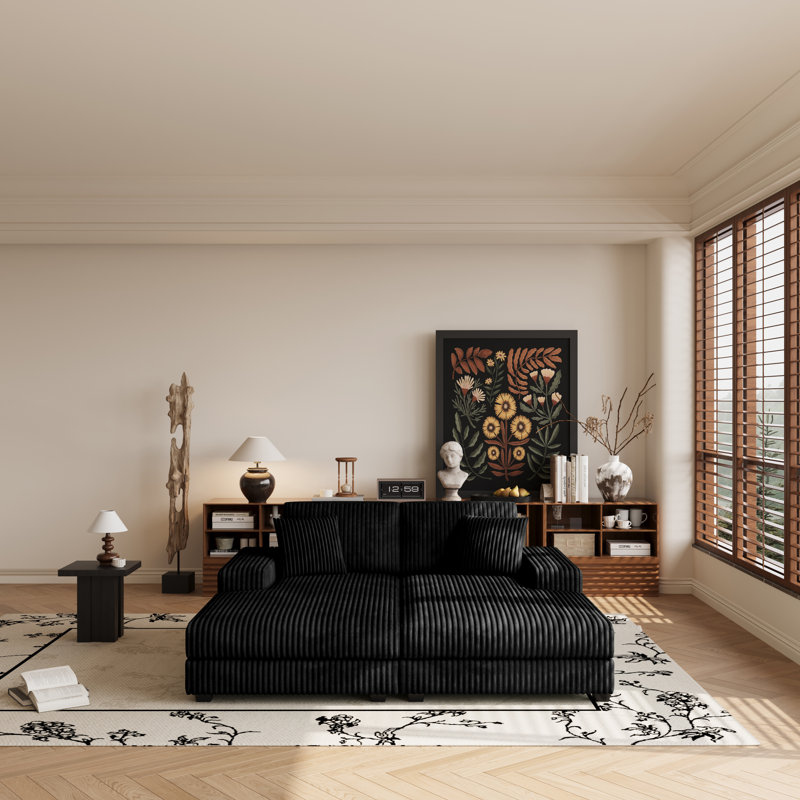 Combinaison de chaise longue convertible surdimensionnée rembourrée, Noir