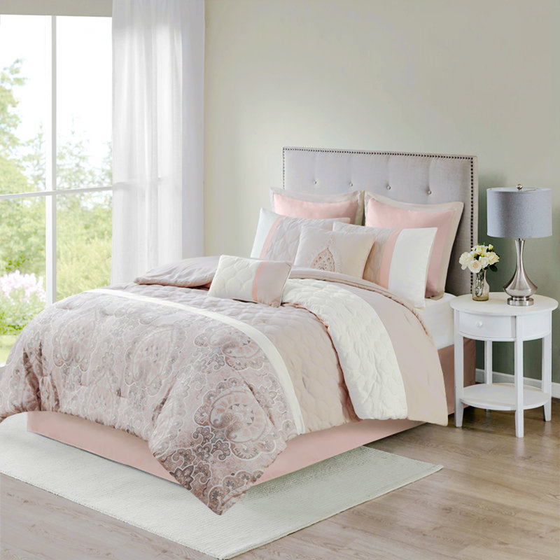 Polyester Comforter, King Comforter + 4 Pillowcases, Blush Abstract