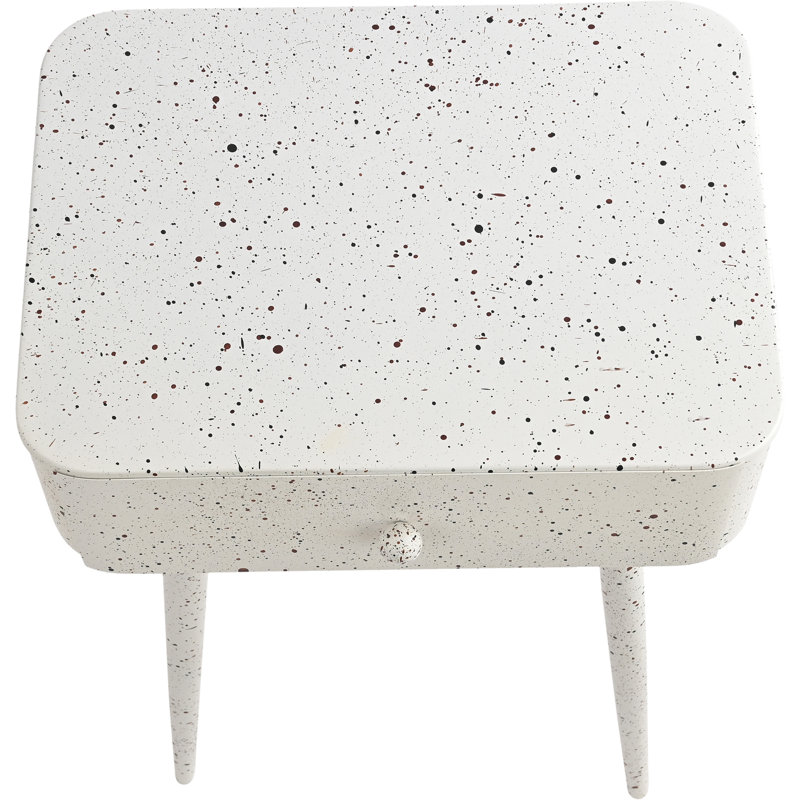 Table de chevet 1 tiroir Rylan, Motif de terrazzo blanc