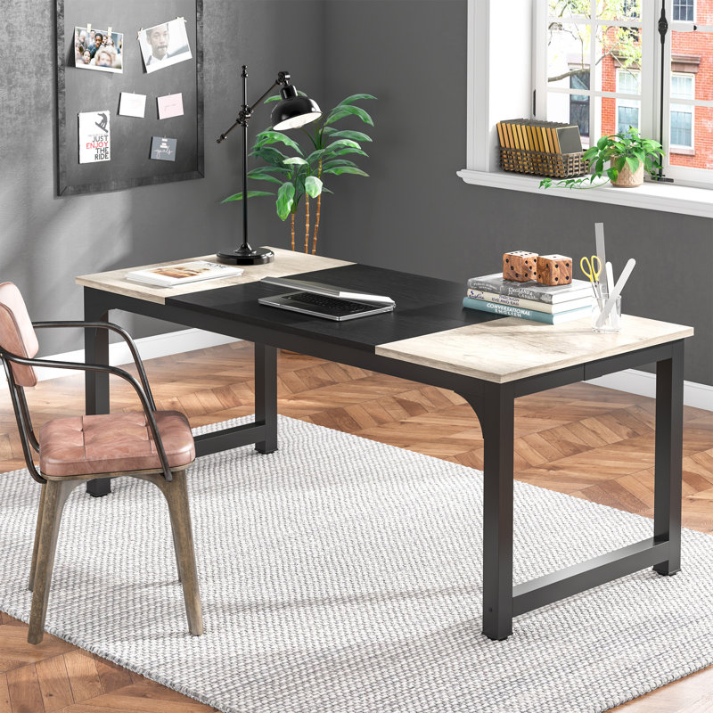 Waltman Rectangle Office Desk, 75Cm H x 180Cm W x 80Cm D, Vintage Grey/Black