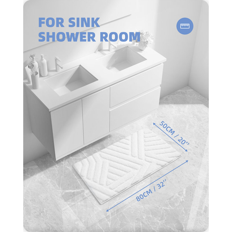 Tapis pour salle de bain Ibnou, L 32 po x l 20 po, Blanc