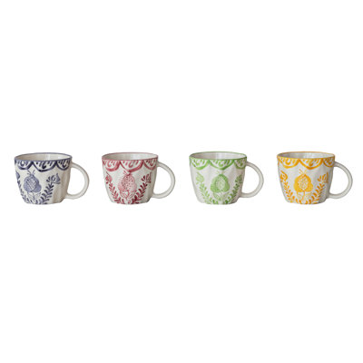 Tasses en grès de forme organique peintes à la main avec motif botanique