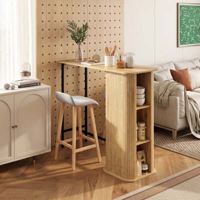 Table de bar Tambour avec 3 tablettes de rangement pour salle à manger naturelle