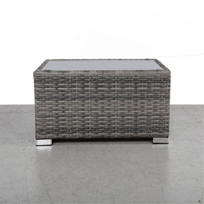 Table d'appoint à lattes mixtes grises avec plateau en aluminium - entièrement assemblée
