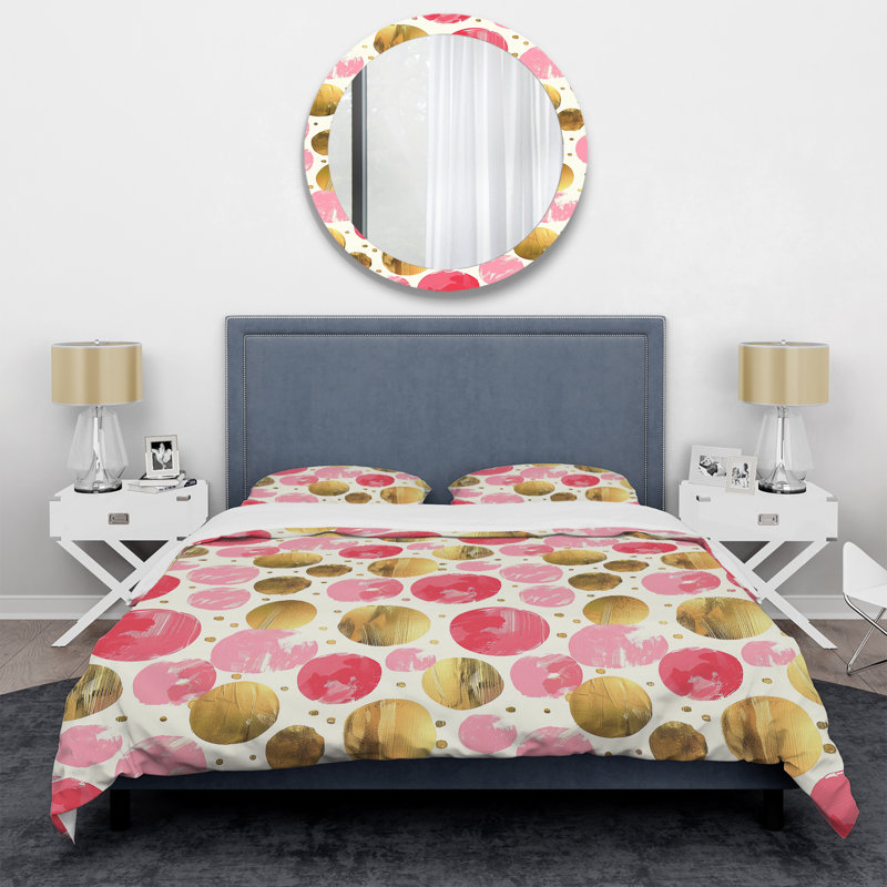 Ensemble de housse de couette Bubblegum Gold Polka Dot II - Glam, Housse de couette pour grand lit + 2 taies décora
