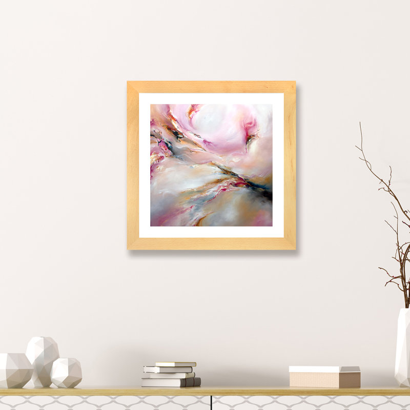 «Pink Haze» par J.A Art - reproduction, H 16 po x l 16 po x p 1 po, Papier encadré de bois naturel