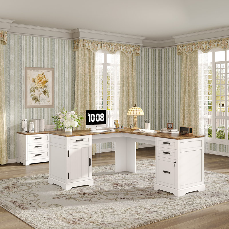 Bureau en L 67 po Farmhouse, Brun / Blanc