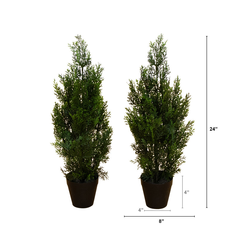 Artificial Cedar Pine Tree UV Resistant (Indoor/Outdoor) - Set of 2, 24" H x 8" W x 8" D