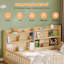 Lit double Montessori avec bibliothèque et rails de sécurité-659781237