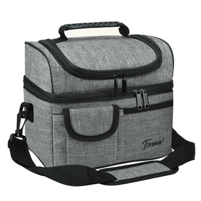 Tirrinia Dual Compartment Lunch Bag, 9 can Thermal Bento Cooler Tote