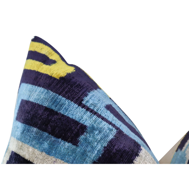 Velvet Lumbar Pillow Cover & Insert, Blue/Green/Yellow Geometric 1