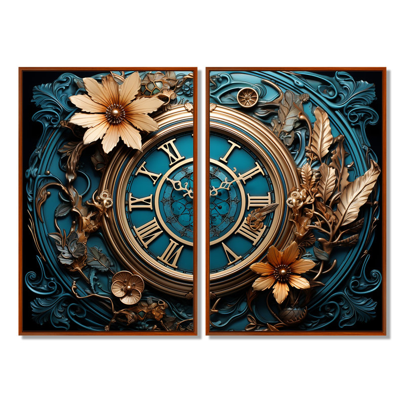 Horloge industrielle Elegance I - mode, ensemble de 2 impressions sur toile, H 36 po x l 48 po, Impression encadrée flottante