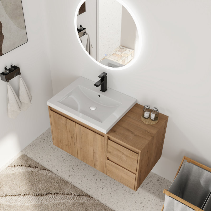  Vowar Wall-Mounted Bathroom Vanity With Resin Vanity Top, 36"