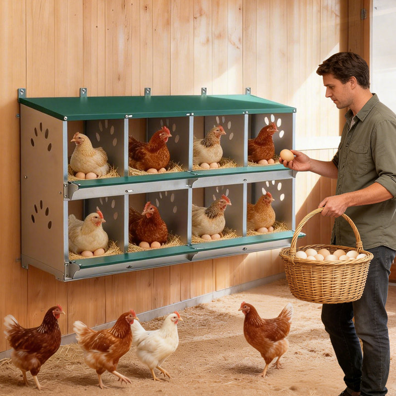 Boîtes de nidification pour poulets à 8 trous, boîtes de nidification pour poules en métal, 8 trous vert