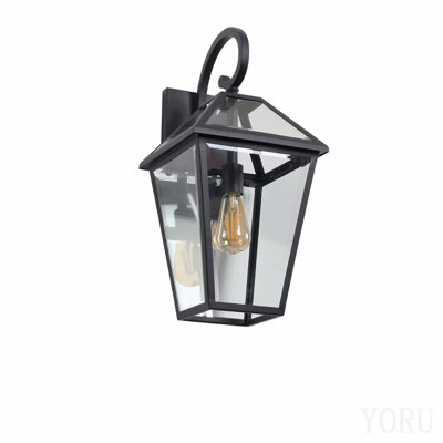 Ensemble de lanternes murales d'extérieur 21 po (H) 21 po - Applique murale moderne en métal noir et verre transparent pour éclairage de porche, de patio et de jardin (ampoule non incluse)