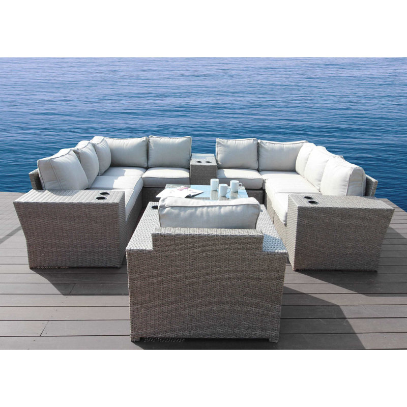 Normandy Rattan Wicker Fully Assembled 7 - Person Seating Group with Cushions