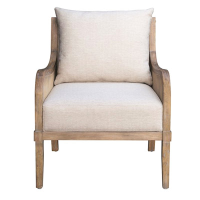 Cane Accent Chair With Soft Upholstery - Solid Wood Structure, Removable Back Pillow, Adjustable Levelers Beige Natural Fascinate Upholstered Seat And Construction, Double Layer On Arms Fascination