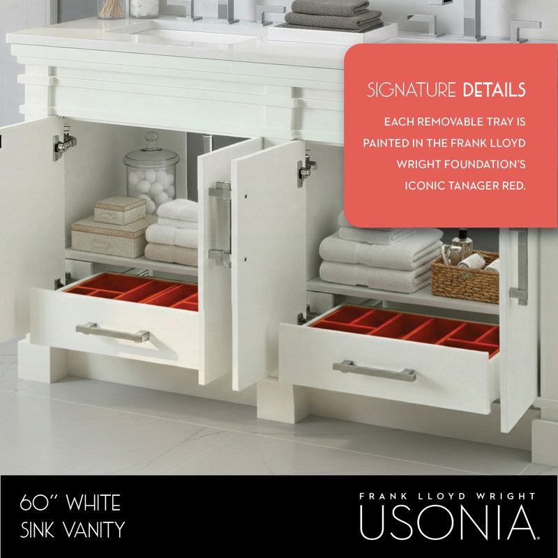 FLW Harmony 36 Wood Sink Vanity, White, 60