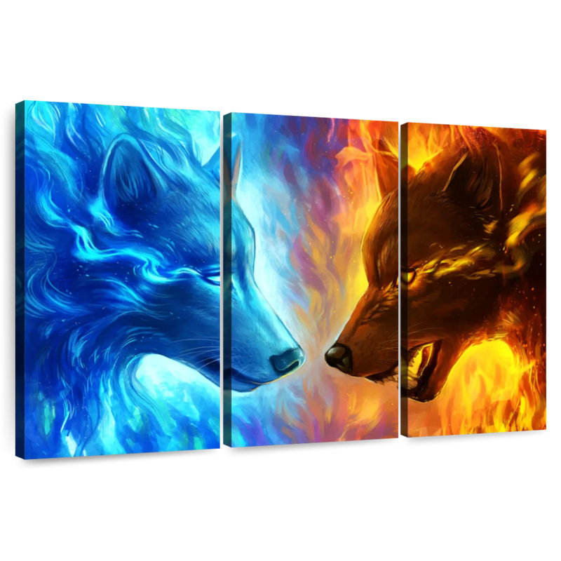 Fire And Ice Wolves, 32" H x 50" W