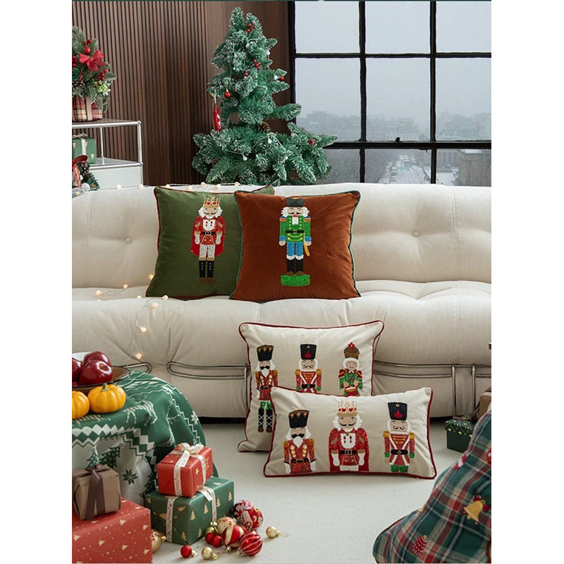 White Embroidered Sequin Nutcracker Velvet Throw Pillow Cover 18" W X 18" L