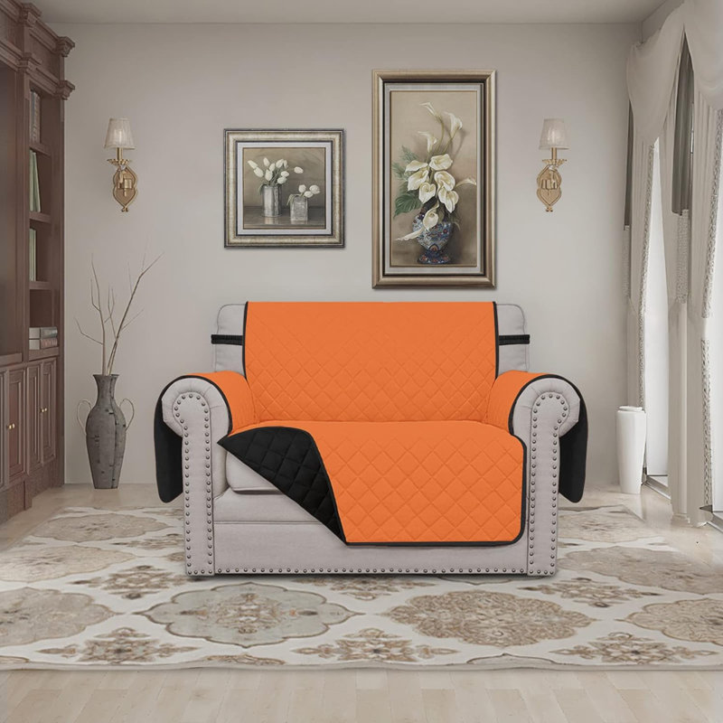 Housse de canapé surdimensionnée pour canapé Housse de canapé réversible Housse de protection pour canapé avec sangles élastiques pour animaux de compagnie (chaise surdimensionnée, orange / noir)