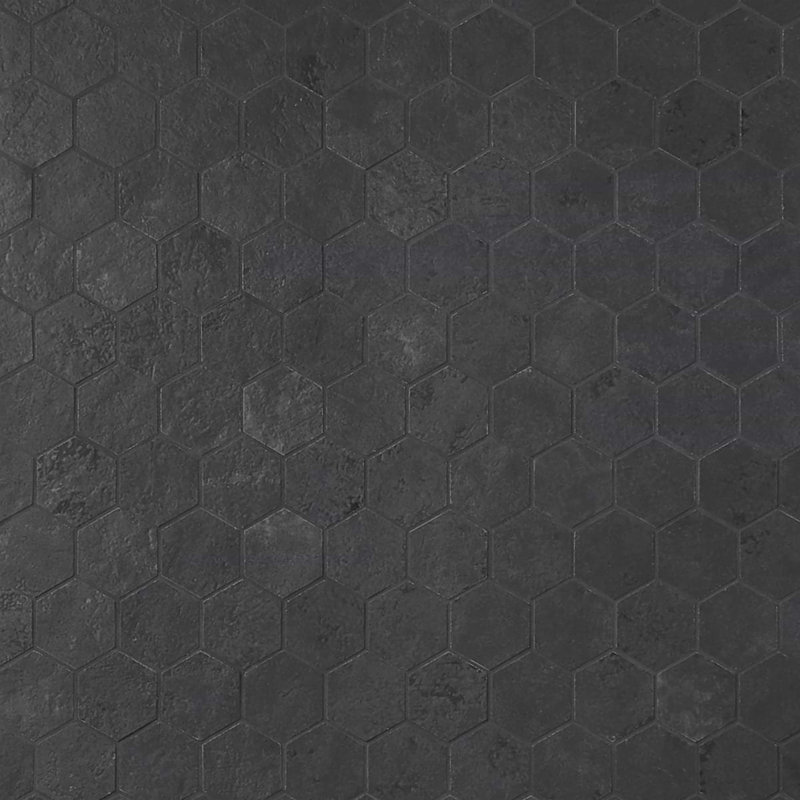 Portrait 2" Hex Matte Porcelain Mosaic, Black Gold