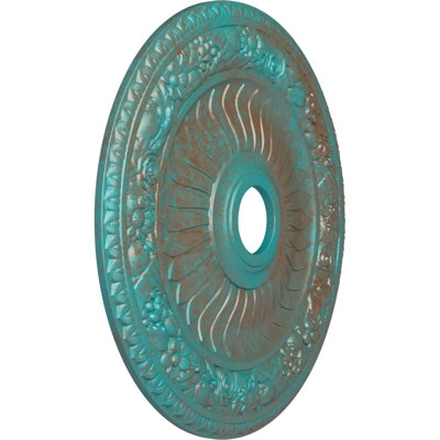 Endurathane Bellona Ceiling Medallion, 23 5/8"OD x 3 5/8"ID x 1 1/8"P (Fits Canopies up to 3 5/8"), Hand-Painted Copper Green Patina Finish
