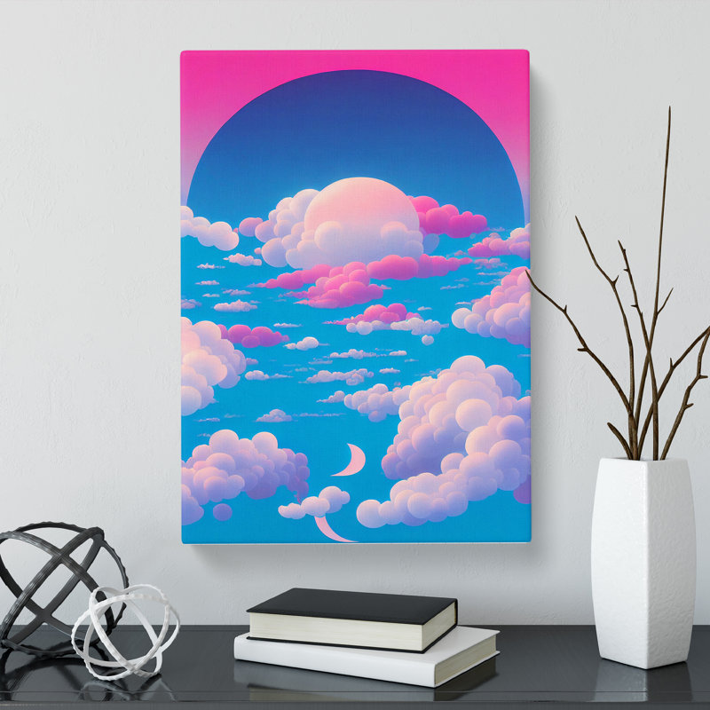 CAN-V0523-471X Cloudy Sky Vaporwave - Wrapped Canvas Print, 60cm H x 40cm W x 3cm D