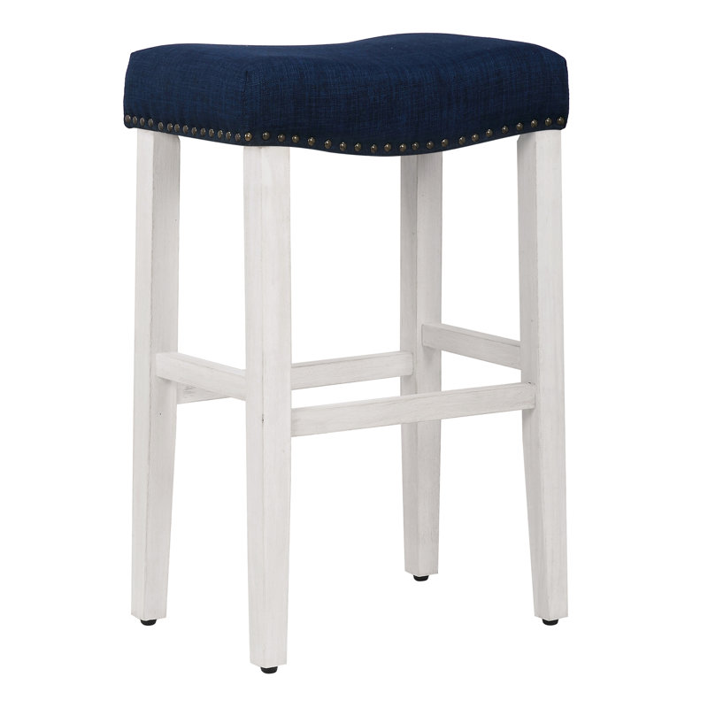 Tabouret de bar et de comptoir rembourré Jameson, Tabouret de bar (siège d'une hauteur de 29 po), Blanc / Marine