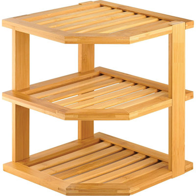MantraRaj 3 Tier Bamboo Corner Shelf Rack Unit Kitchen Cupboard Storage Organiser Kitchen Rack