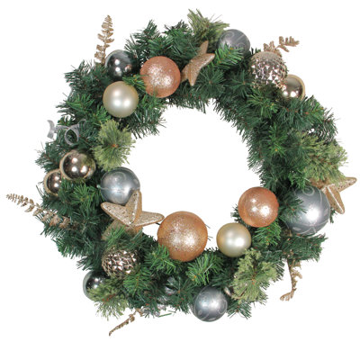 Couronne de Noël artificielle pin et boule - 24 pouces non éclairée