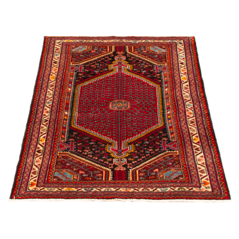 Tapis noir et rouge en laine noué à la main 3 pi 3 po x 5 pi 1 po Anatolian