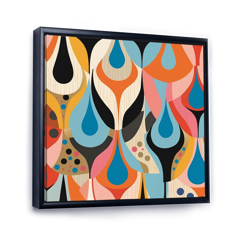 Retro Abstract Drops XIII, reproduction d'art sur toile, 30" H x 40" W, Cadre flottant noir