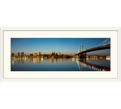 " Philadelphia City Skyline at Night, Benjamin Franklin Bridge in Foreground " Print