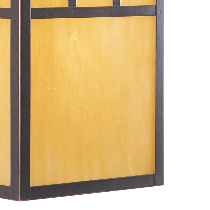 Avaline 12.5 in. H 1-Light Burnished Bronze Mission Outdoor Wall Sconce made of Durable Steel, Honey Opal Glass Shade, LED Compatible, Use for Exterior Porch Patio Front Door or Garage