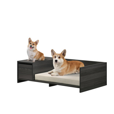 Lit pour animal de compagnie avec coussin et compartiment de rangement latéral - 47 po de largeur, gris cendré, gris foncé, hauteur de l'emballage de 7 po