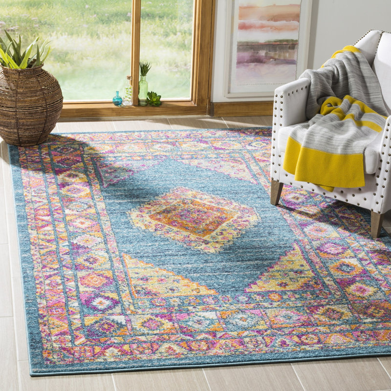 Felty Oriental Light Blue/Orange Area Rug, Rectangle 4' x 6'