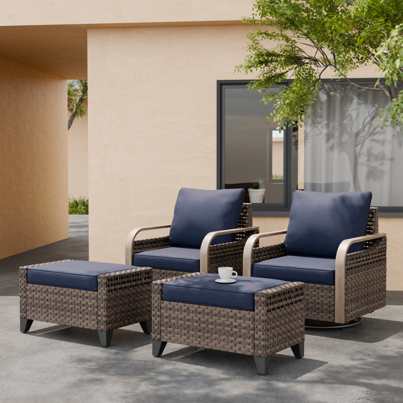 Wicker 2 - Person Modular Patio Conversation Set with Cushions, Blue